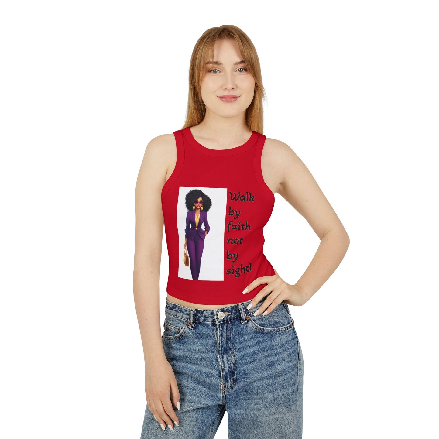 Faithful Femme Racer Tank — "Walk by Faith Not by Sight" Spiritual Crop Top
