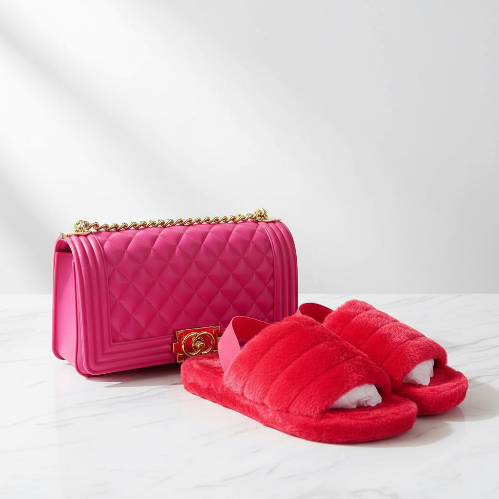 Fur Slide w purse