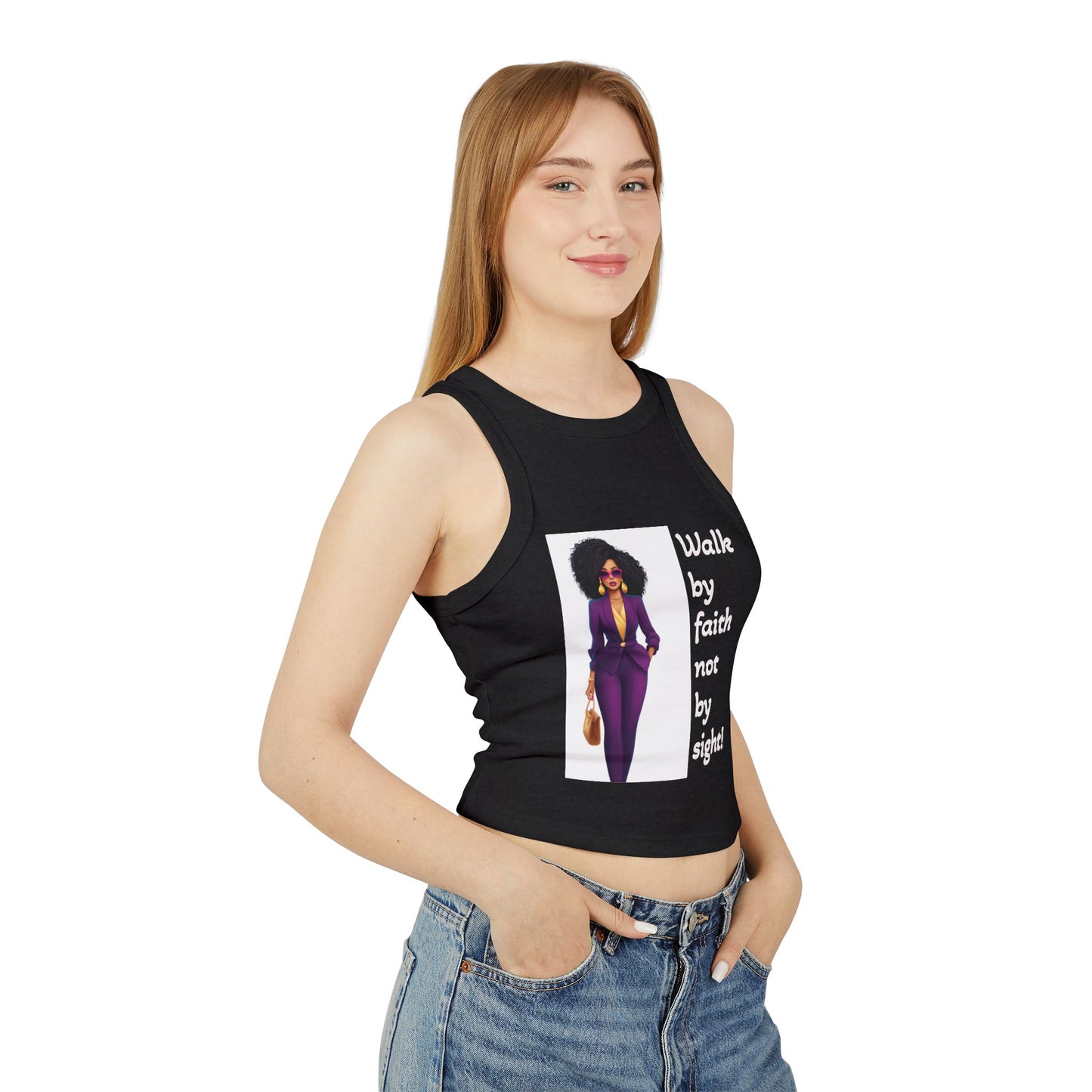 Faithful Femme Racer Tank — "Walk by Faith Not by Sight" Spiritual Crop Top