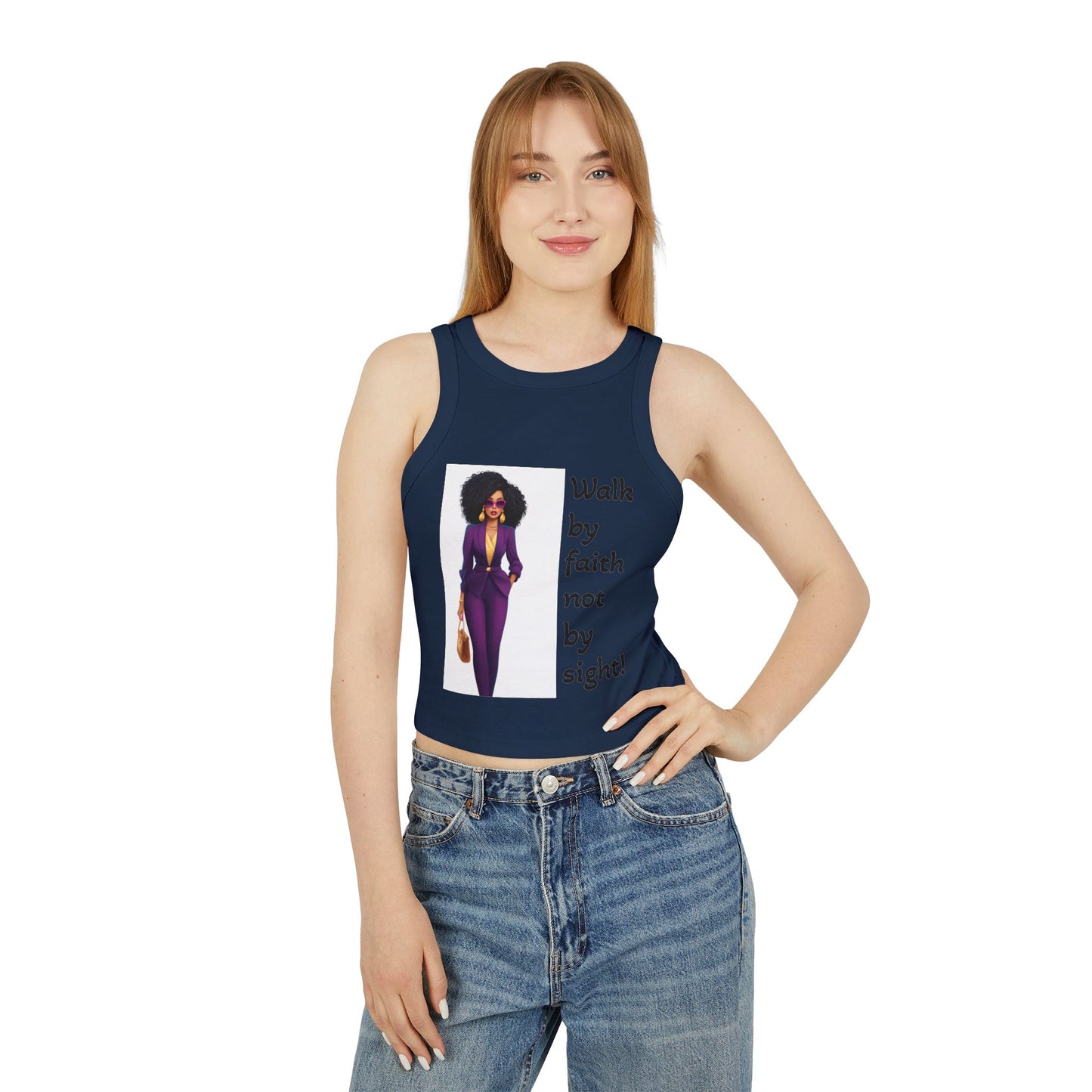 Faithful Femme Racer Tank — "Walk by Faith Not by Sight" Spiritual Crop Top