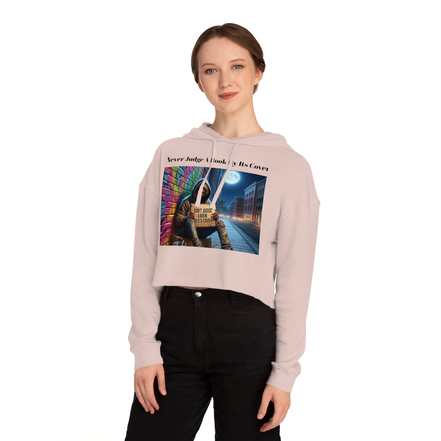 Cropped Hoodie 'Never Judge a Book By Its Cover'