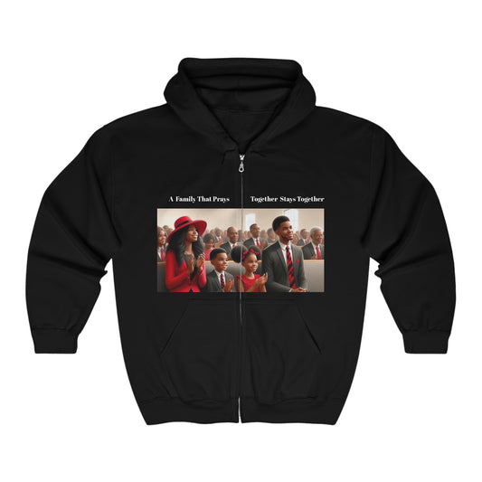 “A family that prays together stays together” Unisex Heavy Blend™ Full Zip Hooded Sweatshirt