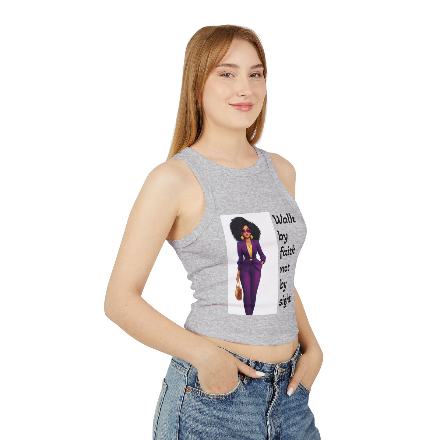 Faithful Femme Racer Tank — "Walk by Faith Not by Sight" Spiritual Crop Top
