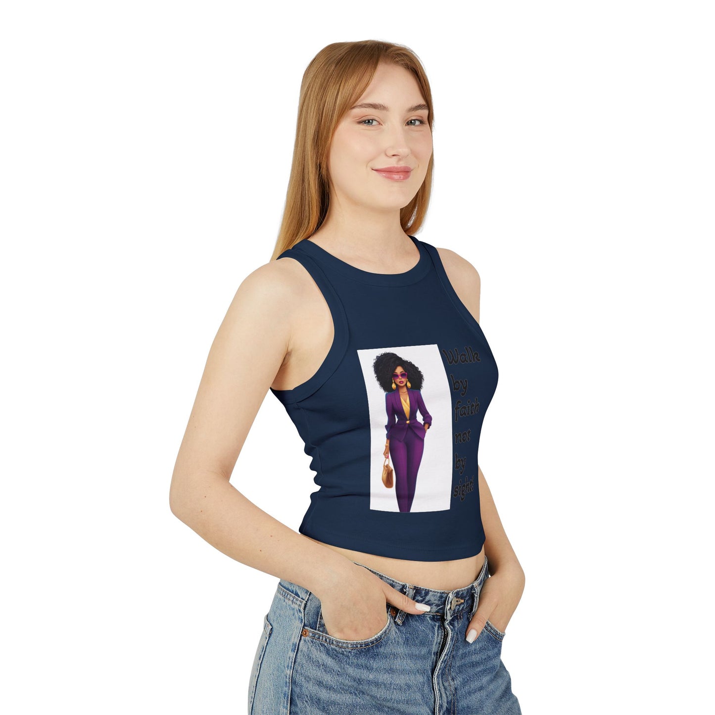 Faithful Femme Racer Tank — "Walk by Faith Not by Sight" Spiritual Crop Top