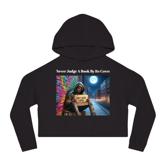 Cropped Hoodie 'Never Judge a Book By Its Cover'