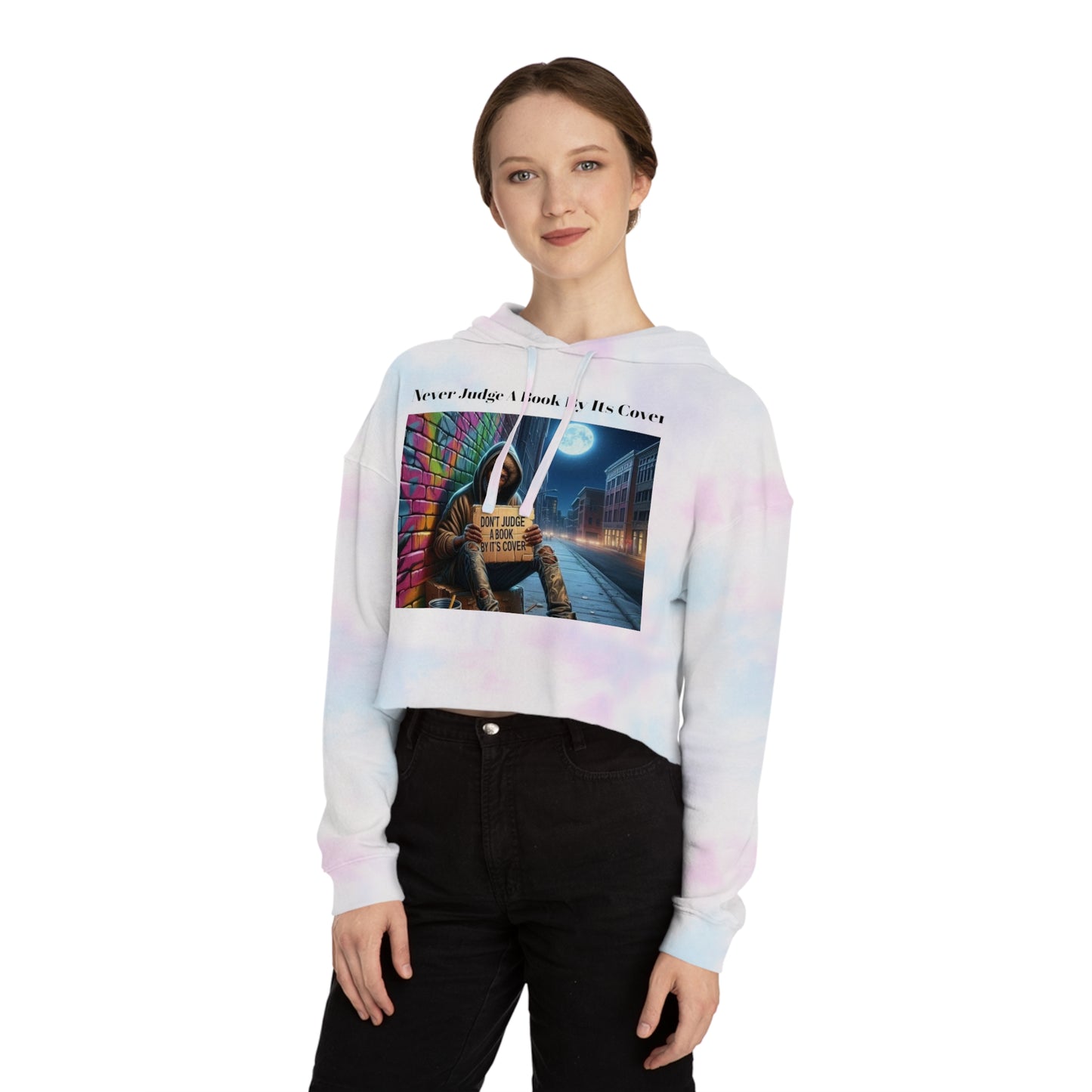 Cropped Hoodie 'Never Judge a Book By Its Cover'