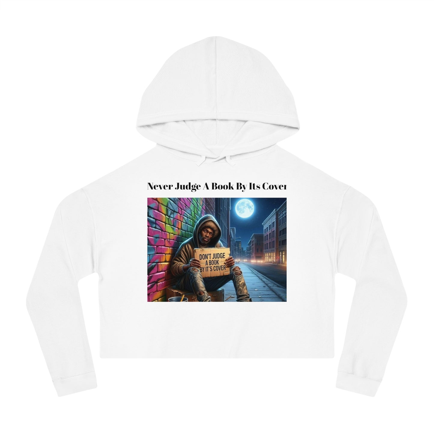 Cropped Hoodie 'Never Judge a Book By Its Cover'