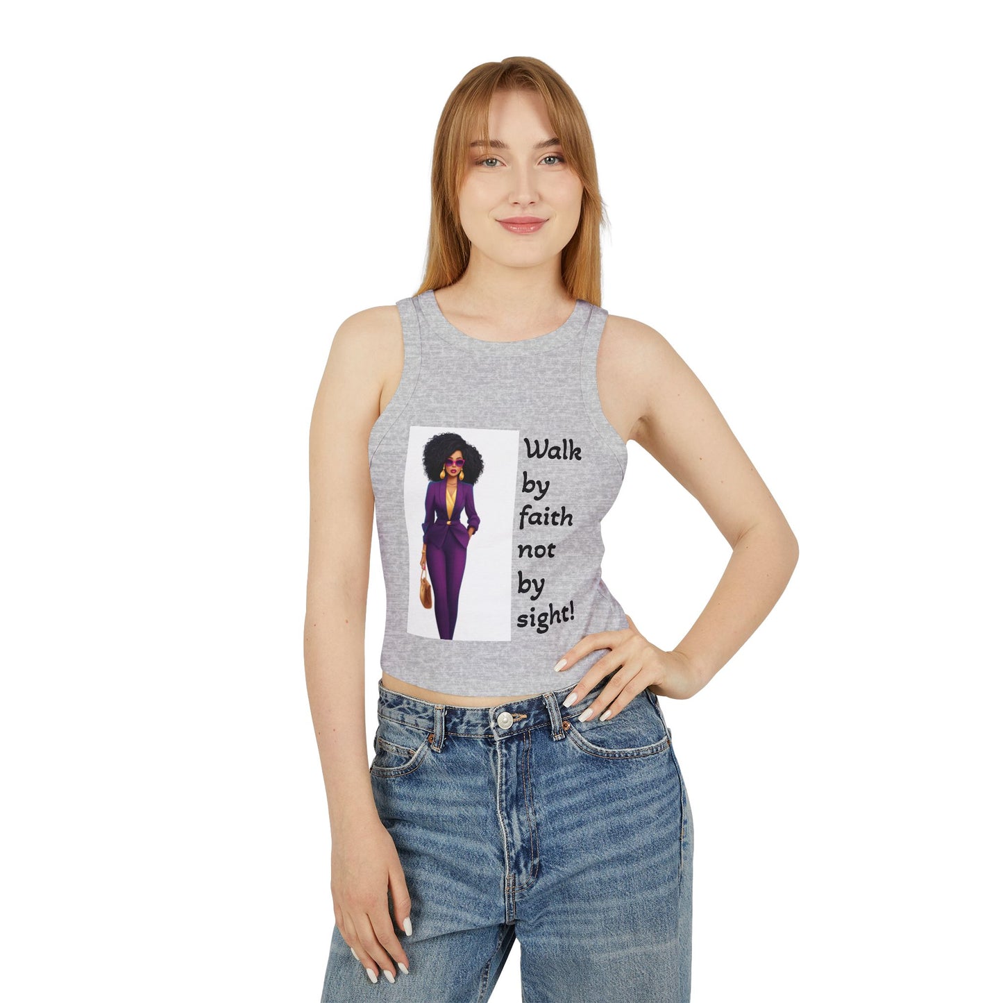 Faithful Femme Racer Tank — "Walk by Faith Not by Sight" Spiritual Crop Top
