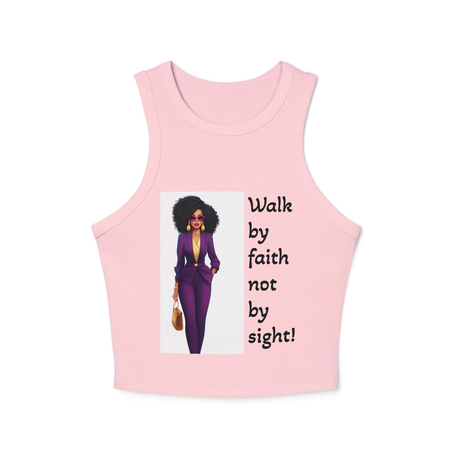 Faithful Femme Racer Tank — "Walk by Faith Not by Sight" Spiritual Crop Top