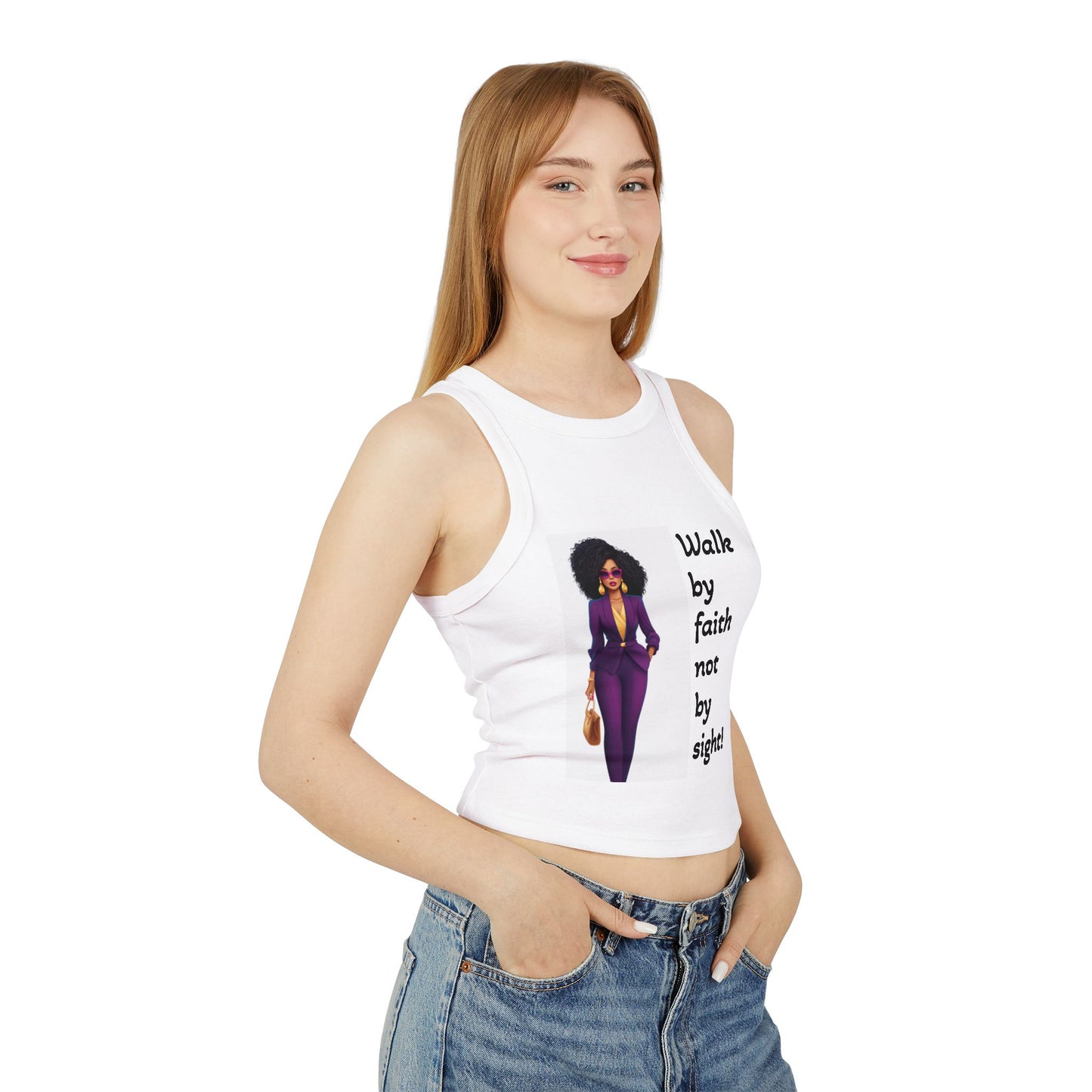 Faithful Femme Racer Tank — "Walk by Faith Not by Sight" Spiritual Crop Top