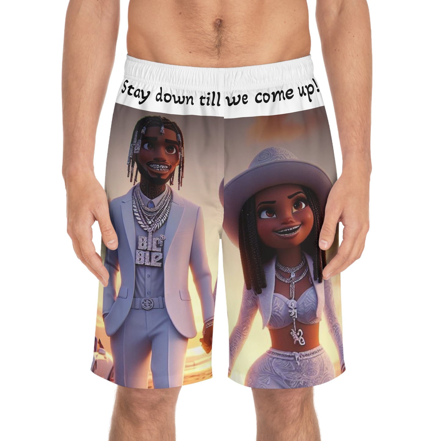 “Stay down till we come up” Men's Board Shorts (AOP)