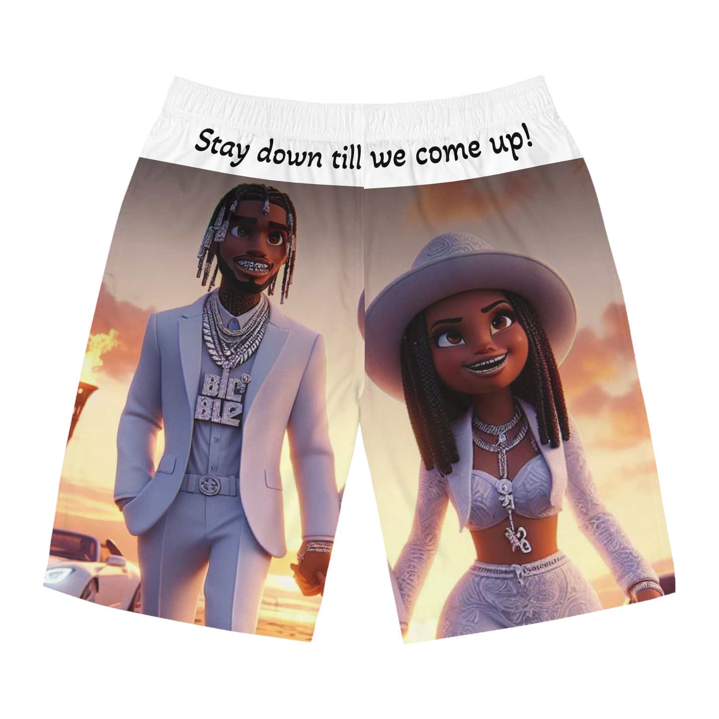“Stay down till we come up” Men's Board Shorts (AOP)