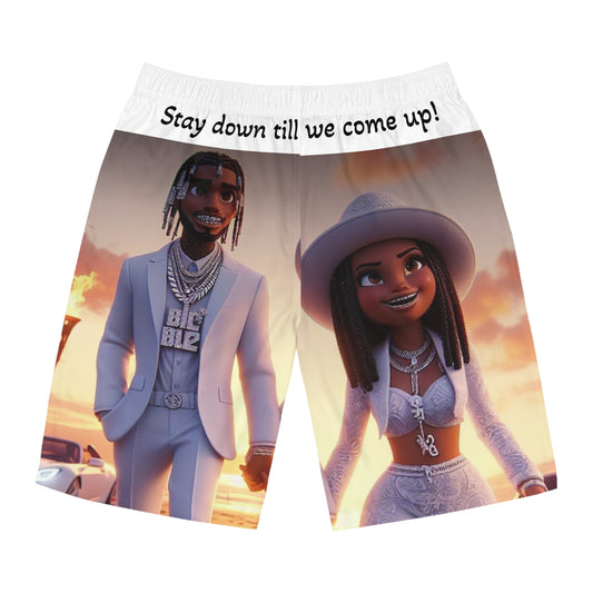 “Stay down till we come up” Men's Board Shorts (AOP)