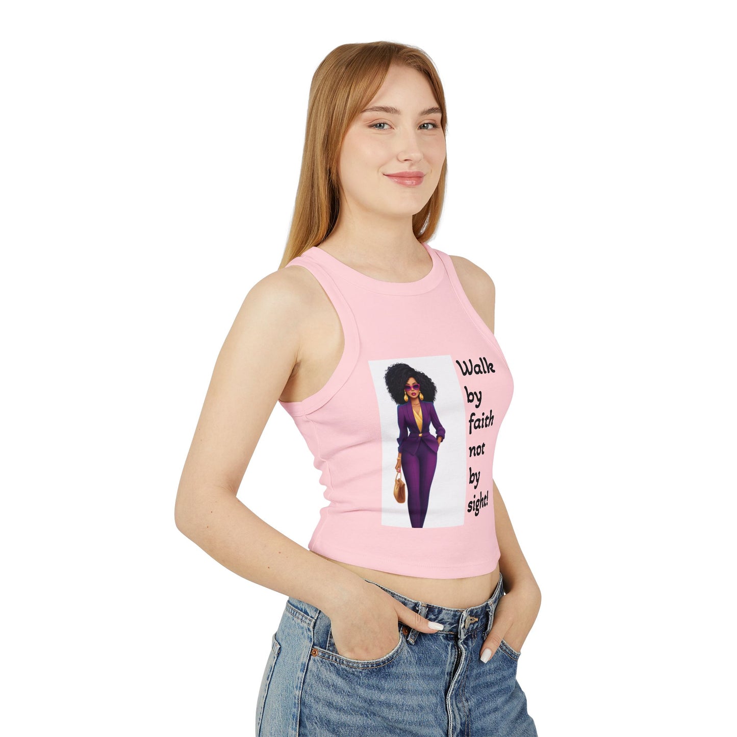 Faithful Femme Racer Tank — "Walk by Faith Not by Sight" Spiritual Crop Top