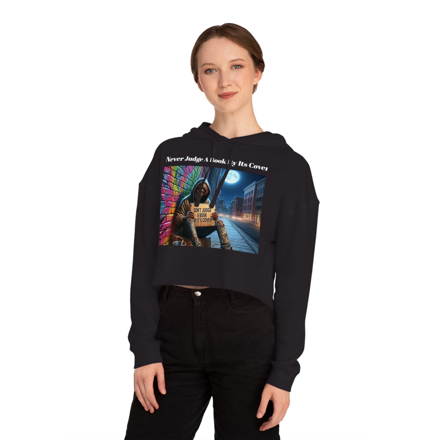 Cropped Hoodie 'Never Judge a Book By Its Cover'